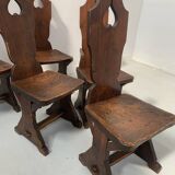 Set of six natural wood chairs "Brutalist art" 20th century