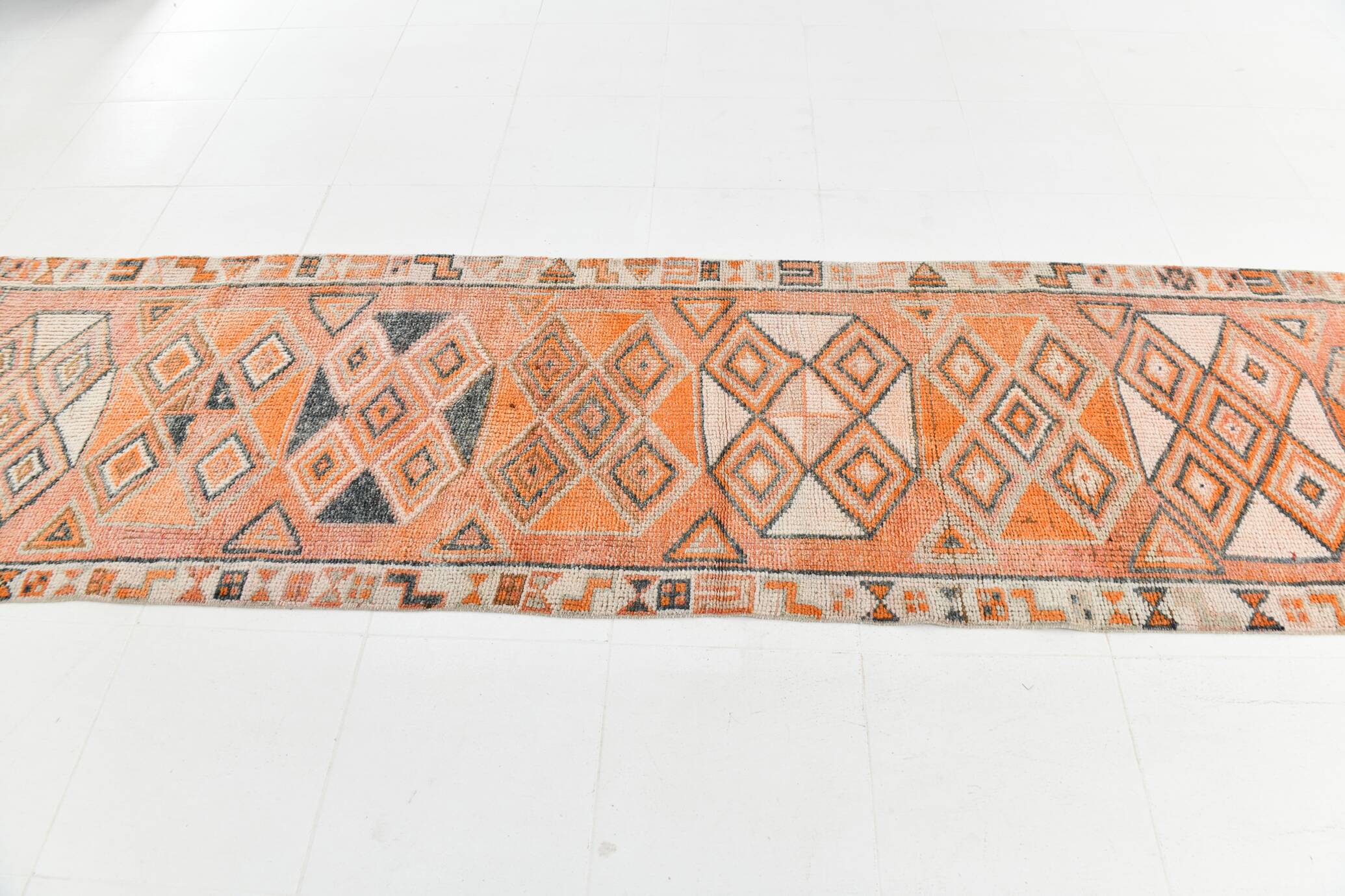 3x11 Orange and Beige Long Wide Runner, Handwoven Wool Runner, 92x336Cm