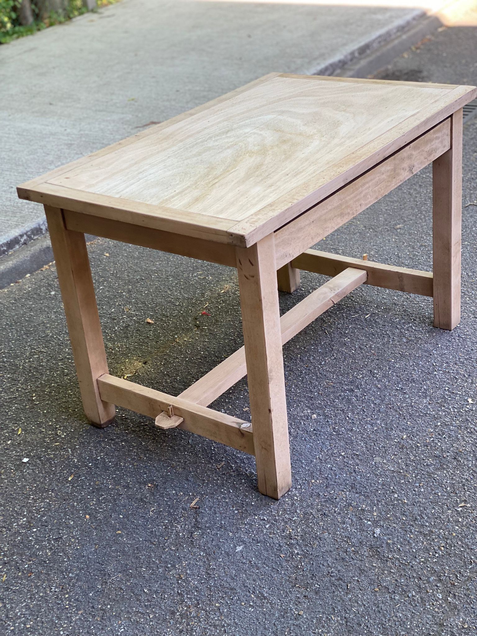 Renovated farmhouse table desk in oak, 110cm from the 1920s.