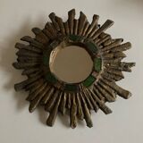Sun mirror by Irena Jaworska in gilded lead and green glass 1960