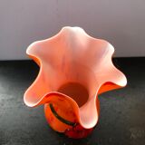 Vase verre multicouche orange col corolle vintage