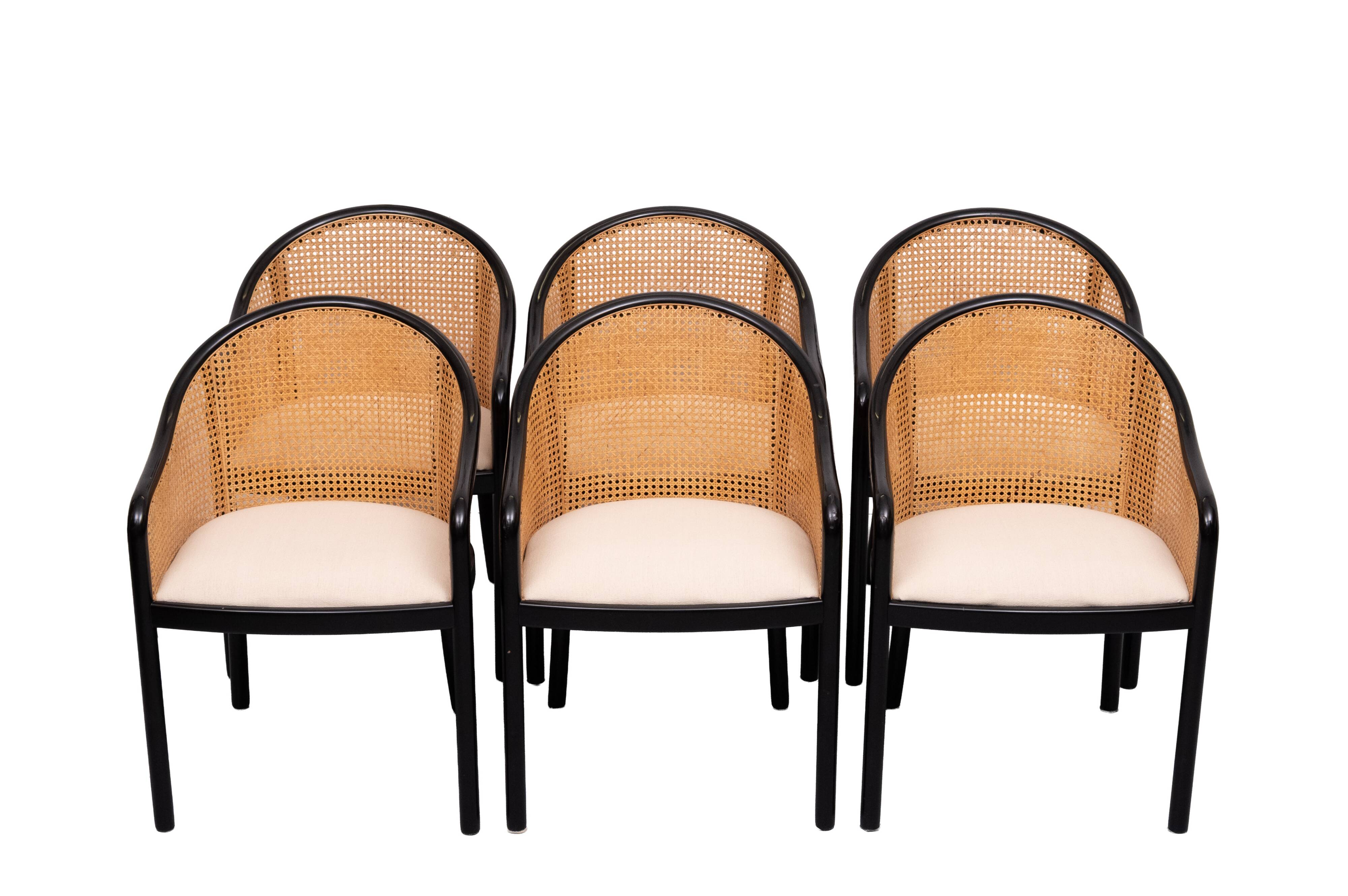 Chaises de salle à manger Ward Bennett en bois et en rotin, ensemble de 6