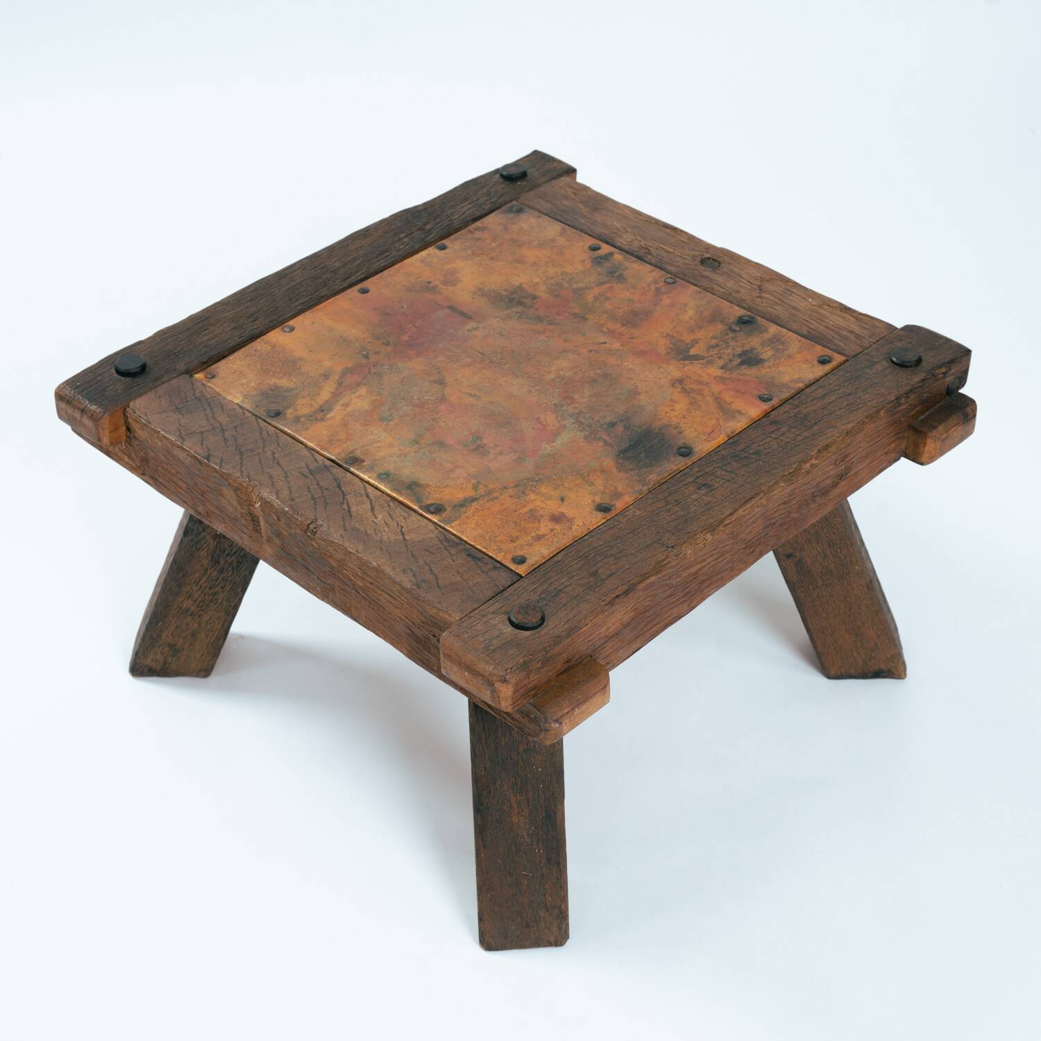 Brutalist copper and oak coffee or side table, 1970s