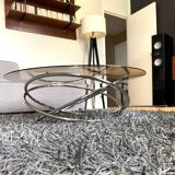 Table basse ronde en chrome et verre fumé, Miniforms "Swirl", Made in Italy
