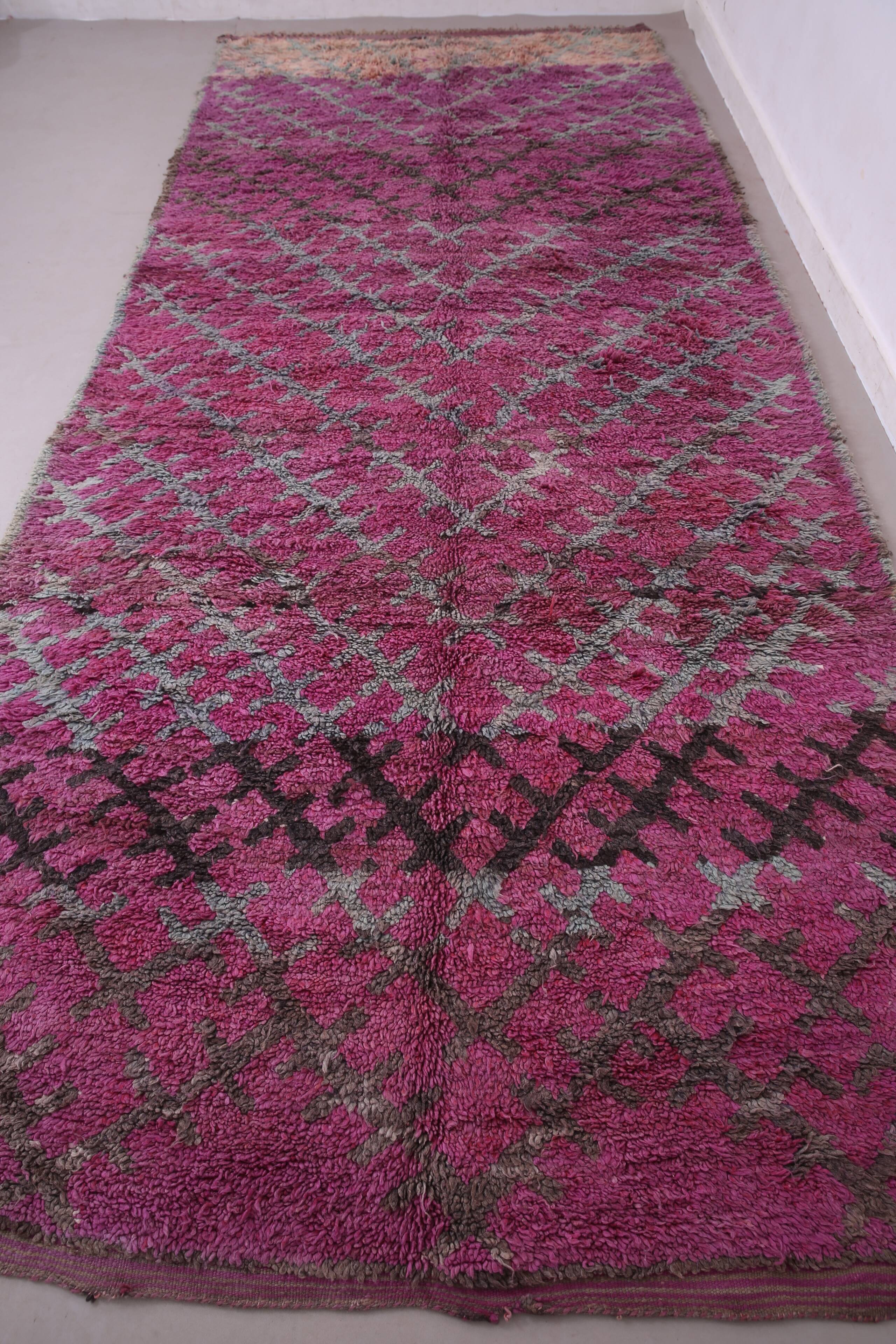 Purple Vintage Moroccan Rug 185 x 437 cm - Large Berber Wool Rug Handmade
