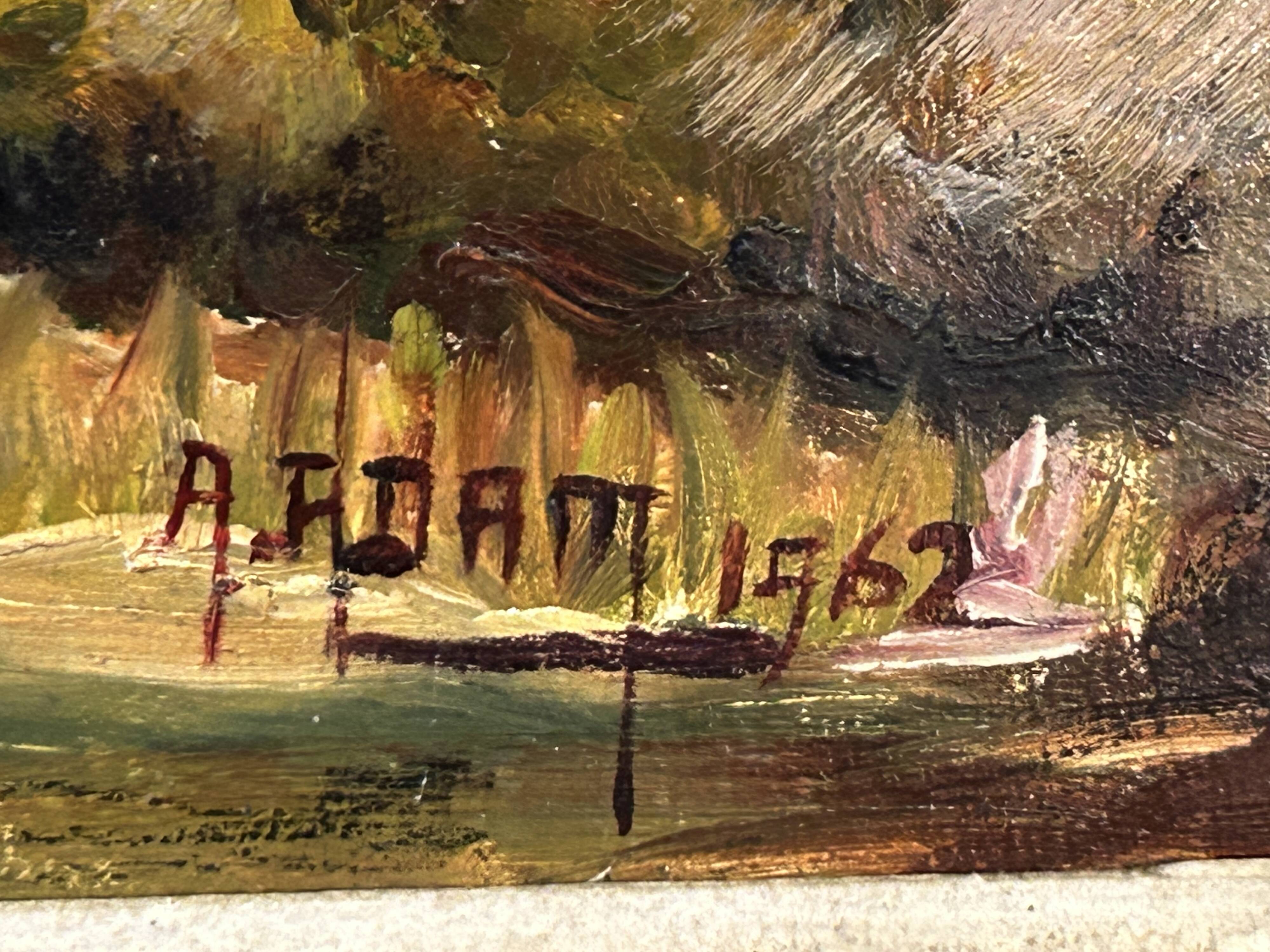 Oil on panel View of a village in the South of France signed A. Adam 1962