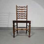 Set of 4 oak, rustic, farmhouse, ladderback dining chairs with rush seats 1960s