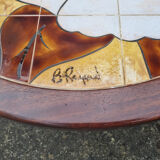 Round coffee table, B. Raynaud ceramics, flowers, vintage, 70s