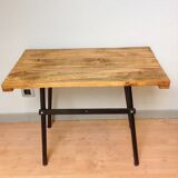 Table d'appoint en bois et metal style industriel années 60-70
