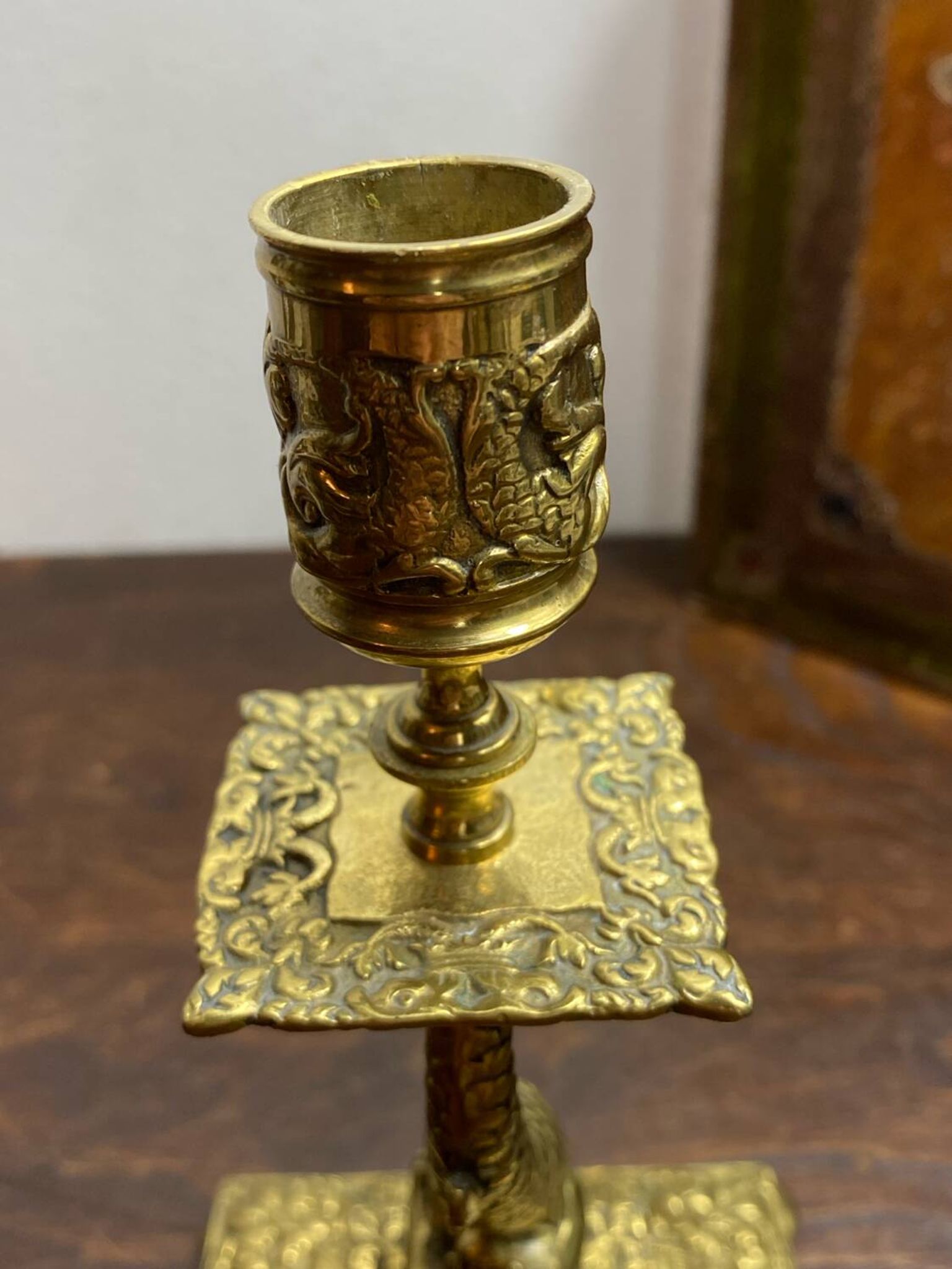 Bronze fish candlestick, late 19th century