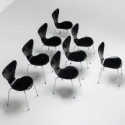 Arne Jacobsen set of eight 3107 Butterfly dining chairs Fritz Hansen Denmark 1967