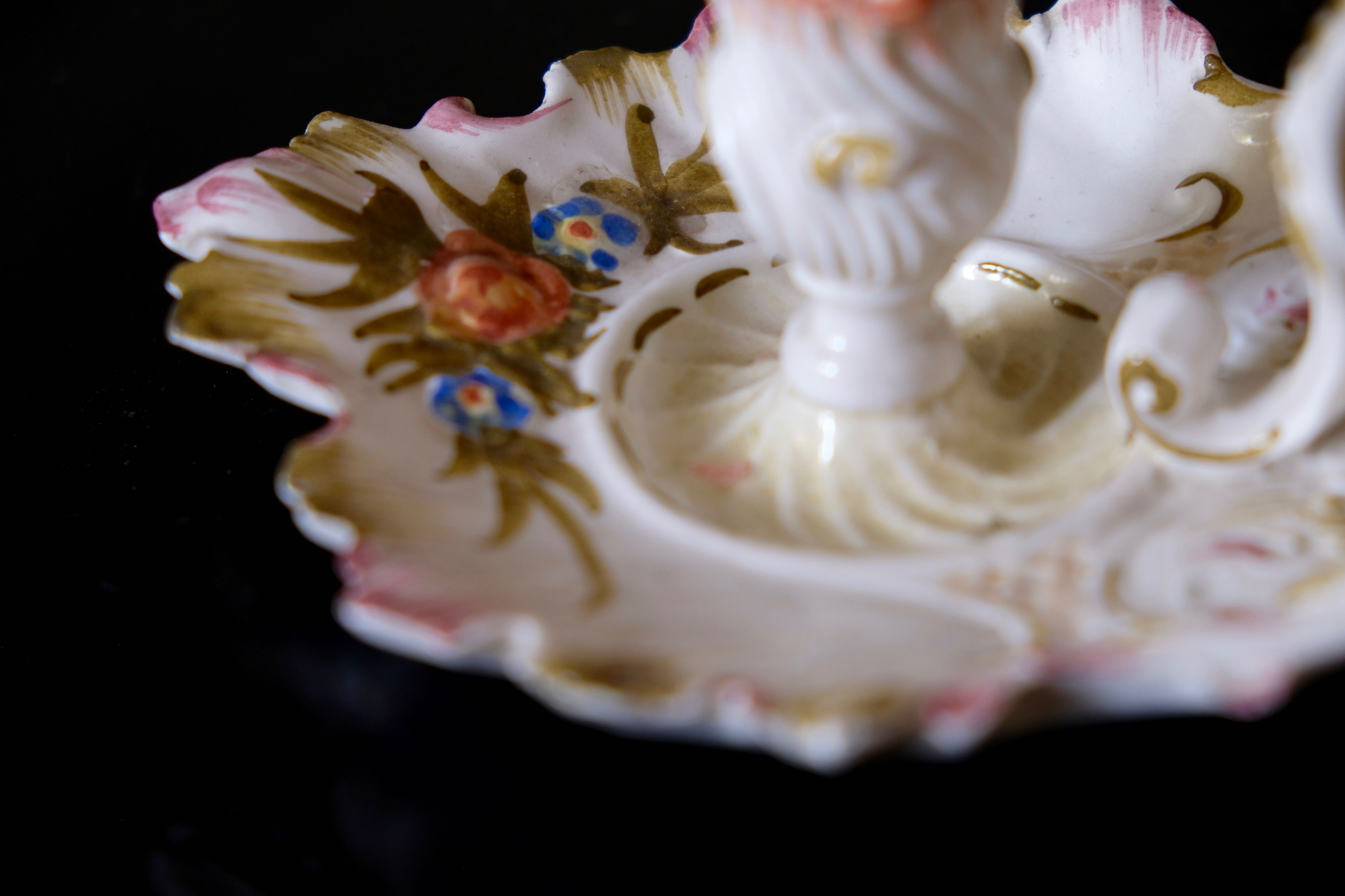 1917 hand-painted hand-held candlestick, dated, signed and numbered