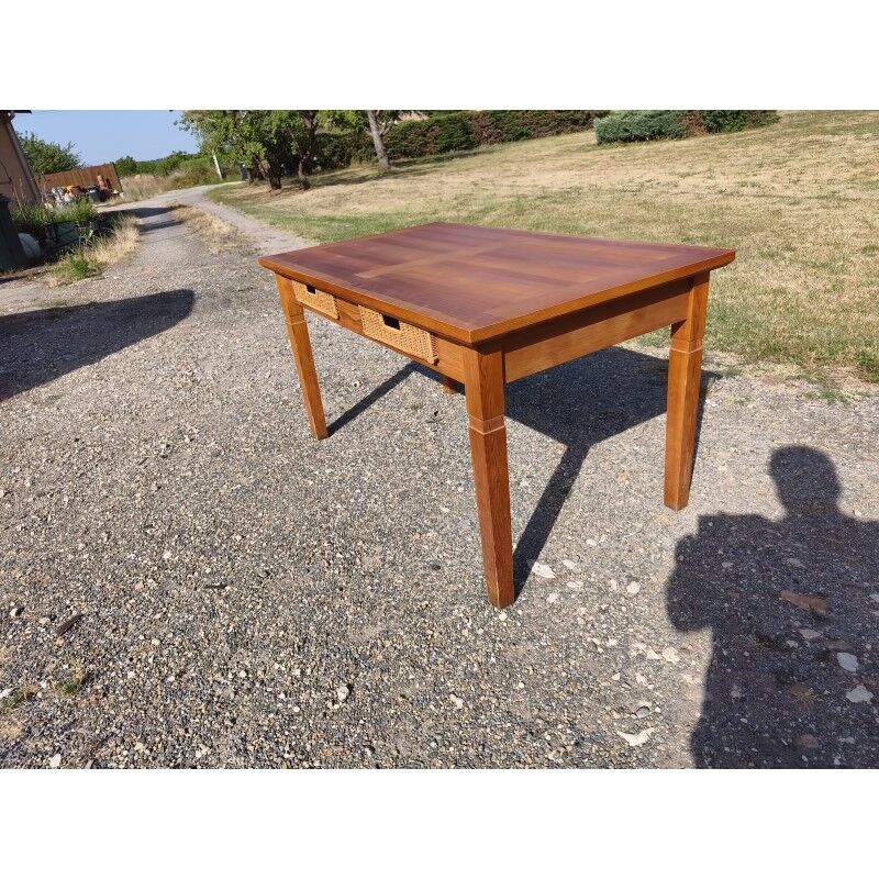 Table vintage en pin et osier