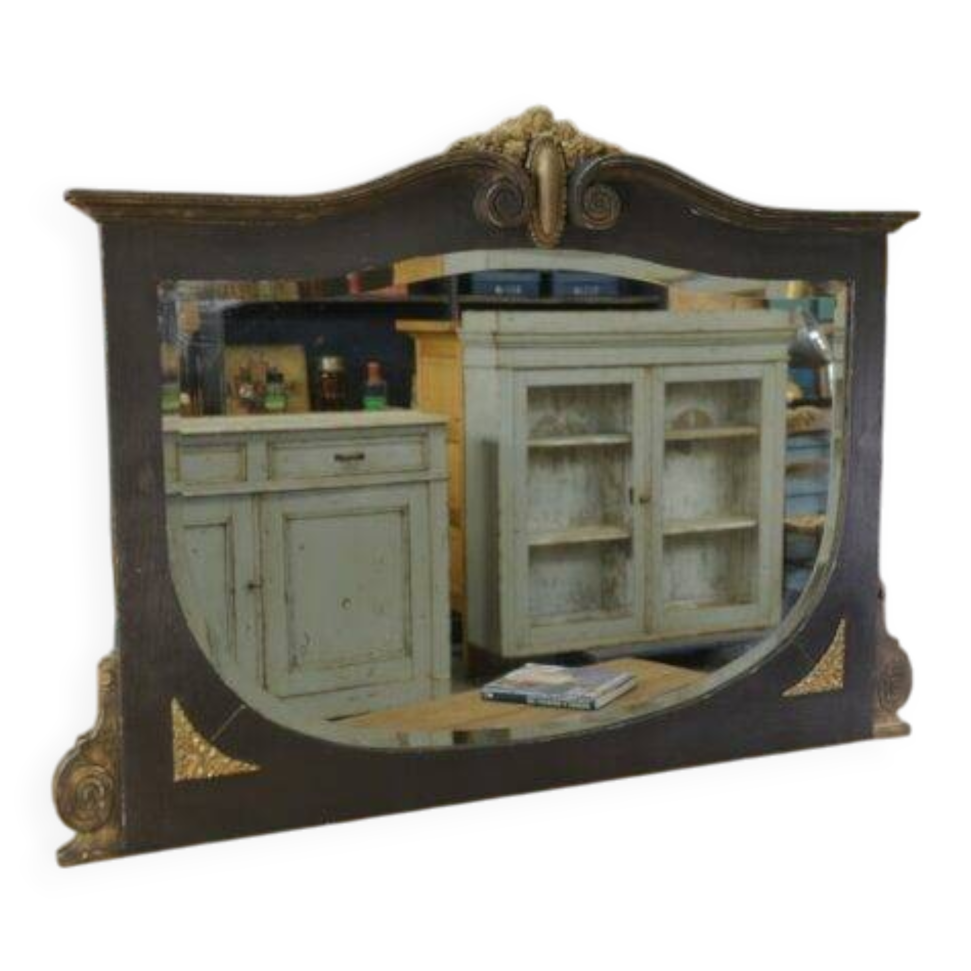 Mirror with wood and bronze art deco ornament 1930's