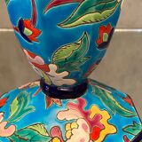 Faience cornet vase with floral decoration signed Emaux de Longwy