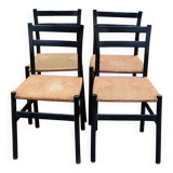 4 chaises scandinaves italiennes Gessef noires bois massif et cordage