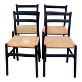 4 Italian Scandinavian chairs by Gessef, black, solid wood and cord.