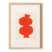 Abstract painting on paper, primary red, signed eawy.