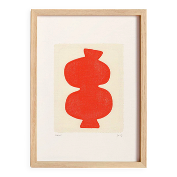 Peinture abstraite sur papier col. rouge primaire signée eawy