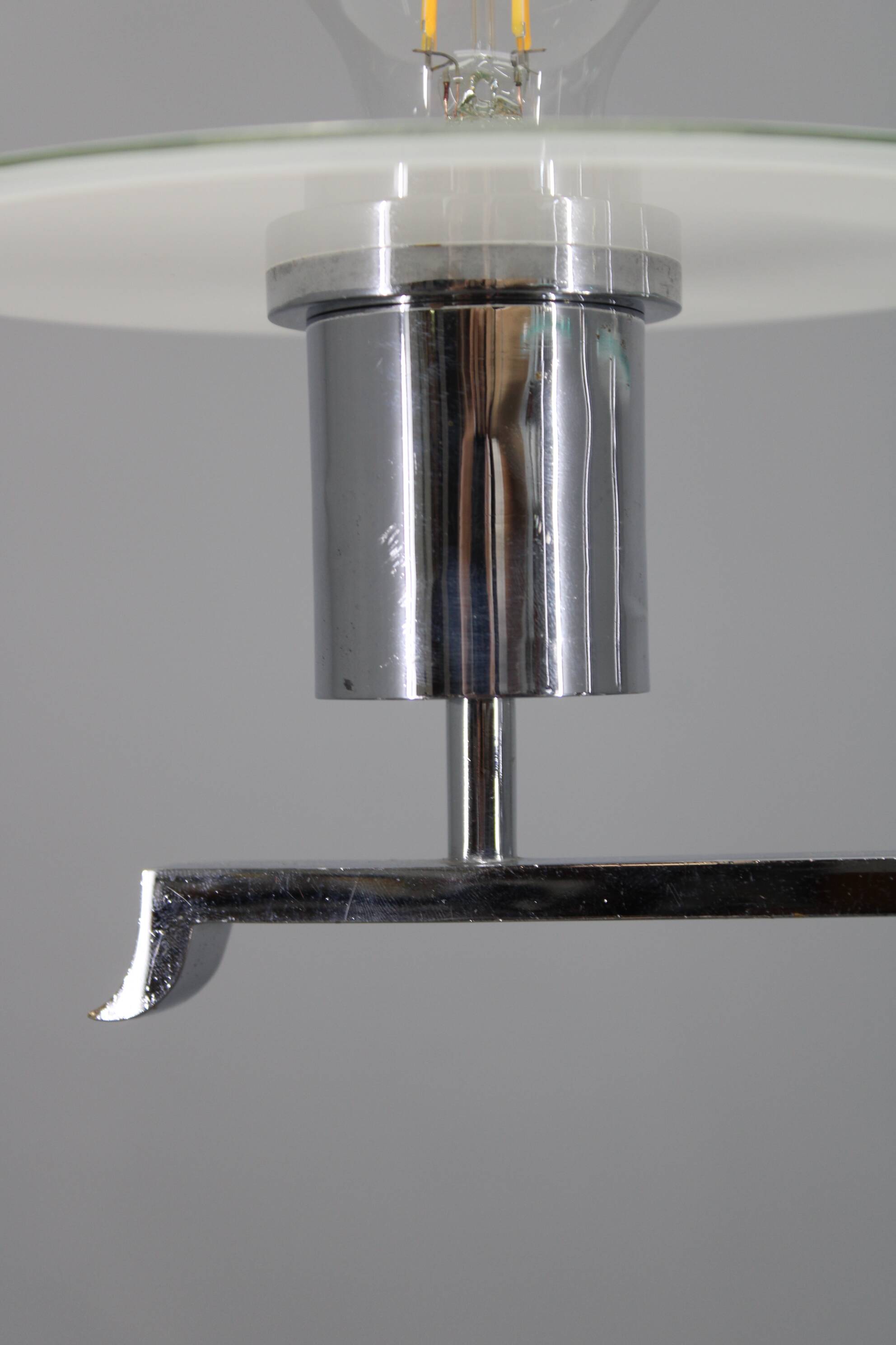 Art Deco chrome and sandblasted glass chandelier, Czechoslovakia, 1940s