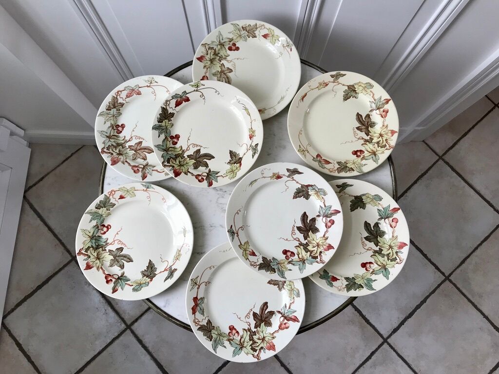 set of 8 dessert plates Terre de Fer Lunéville model Lier XIXth