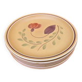 1960s 6 flat plates Ateliers du Revernay France (Digoin Saône-et-Loire) Matte stoneware