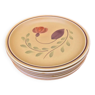 Années 1960 6 assiettes plates Ateliers du Revernay France (Digoin Saône-et-Loire)  Grès mat