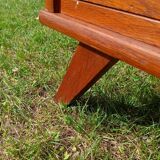Tall chest of drawers in wood and rattan with splayed legs