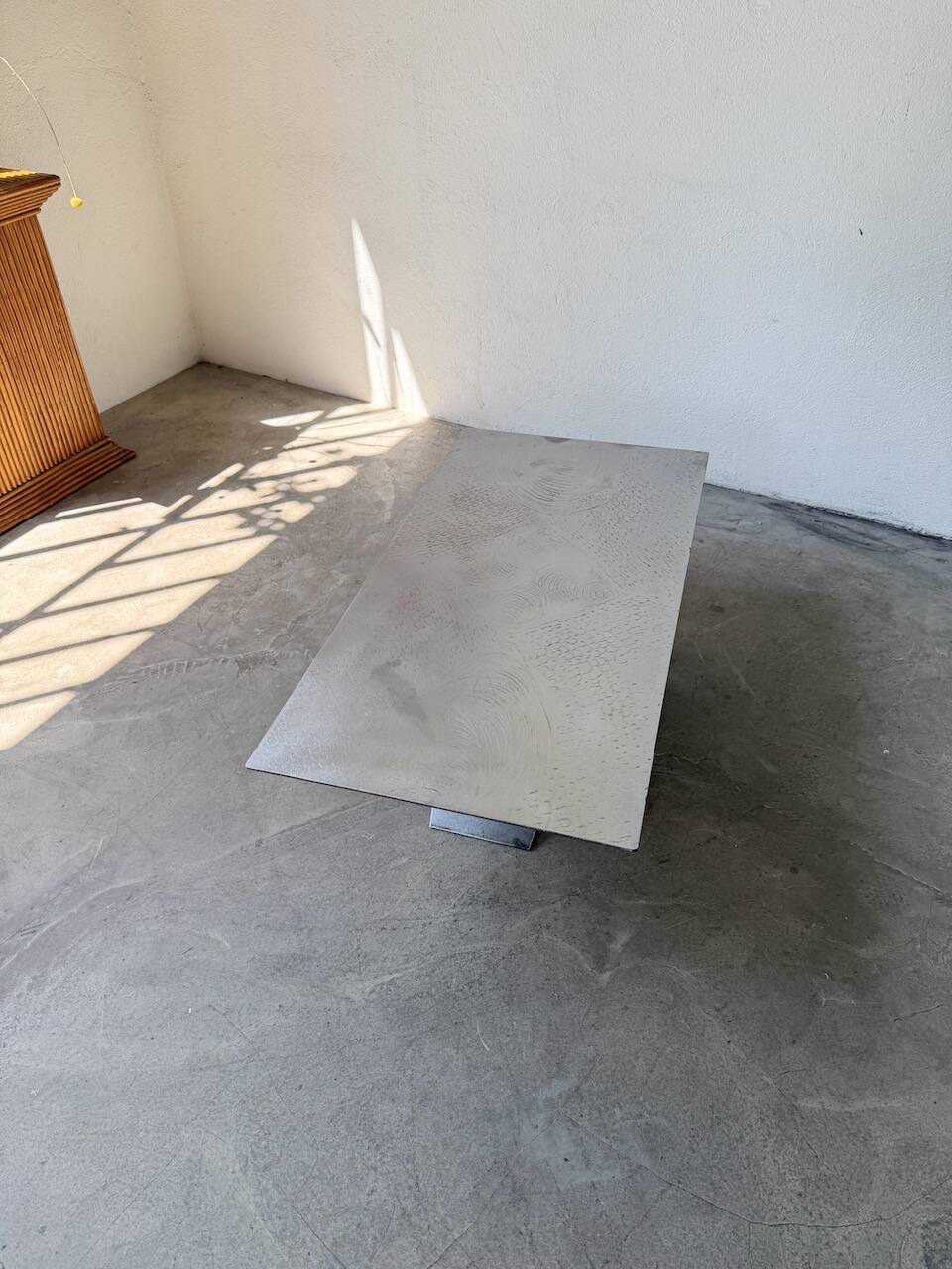 Handcrafted metal coffee table from the 1970s