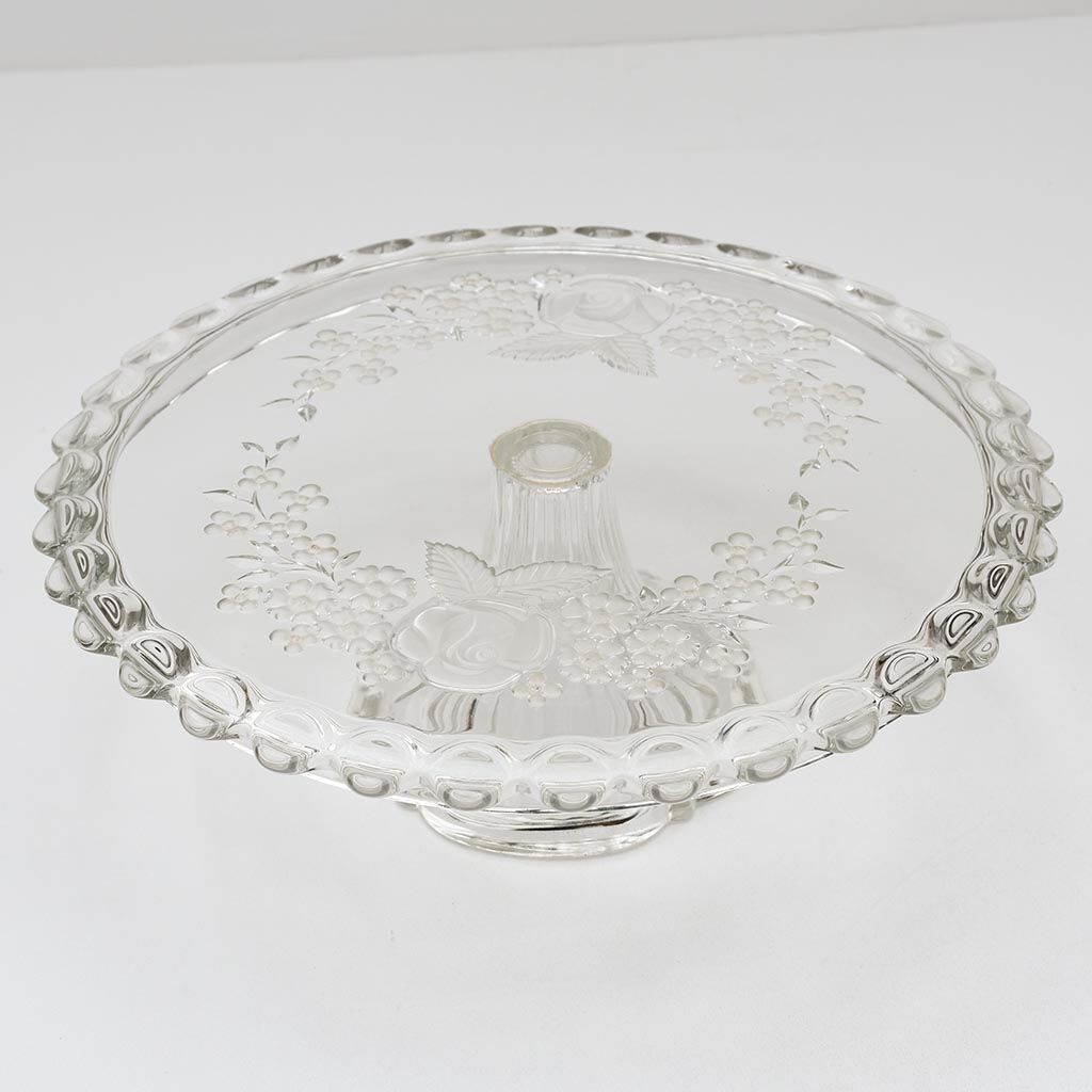 Pie dish on stand round servant in floral glass pattern D 30 cm ⋆ Brocante Chic