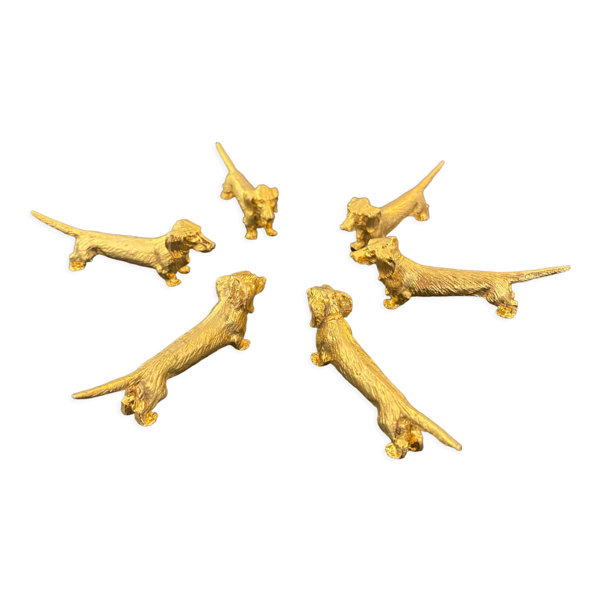 6 knife holders Dachshunds gilded metal