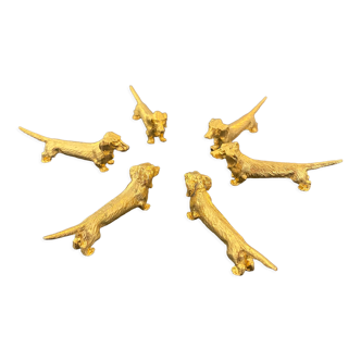 6 knife holders Dachshunds gilded metal