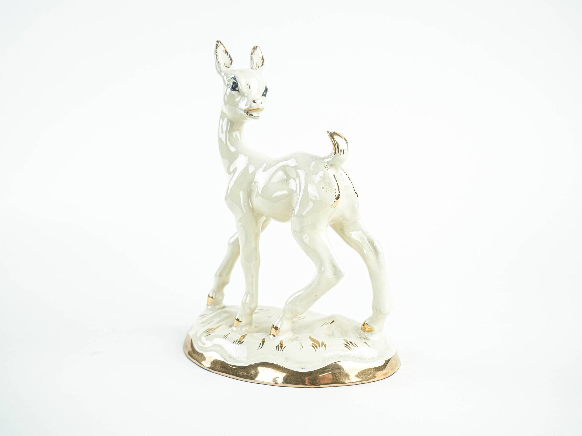 Ceramic deer figurine, glazed Danish pottery from the 1970s