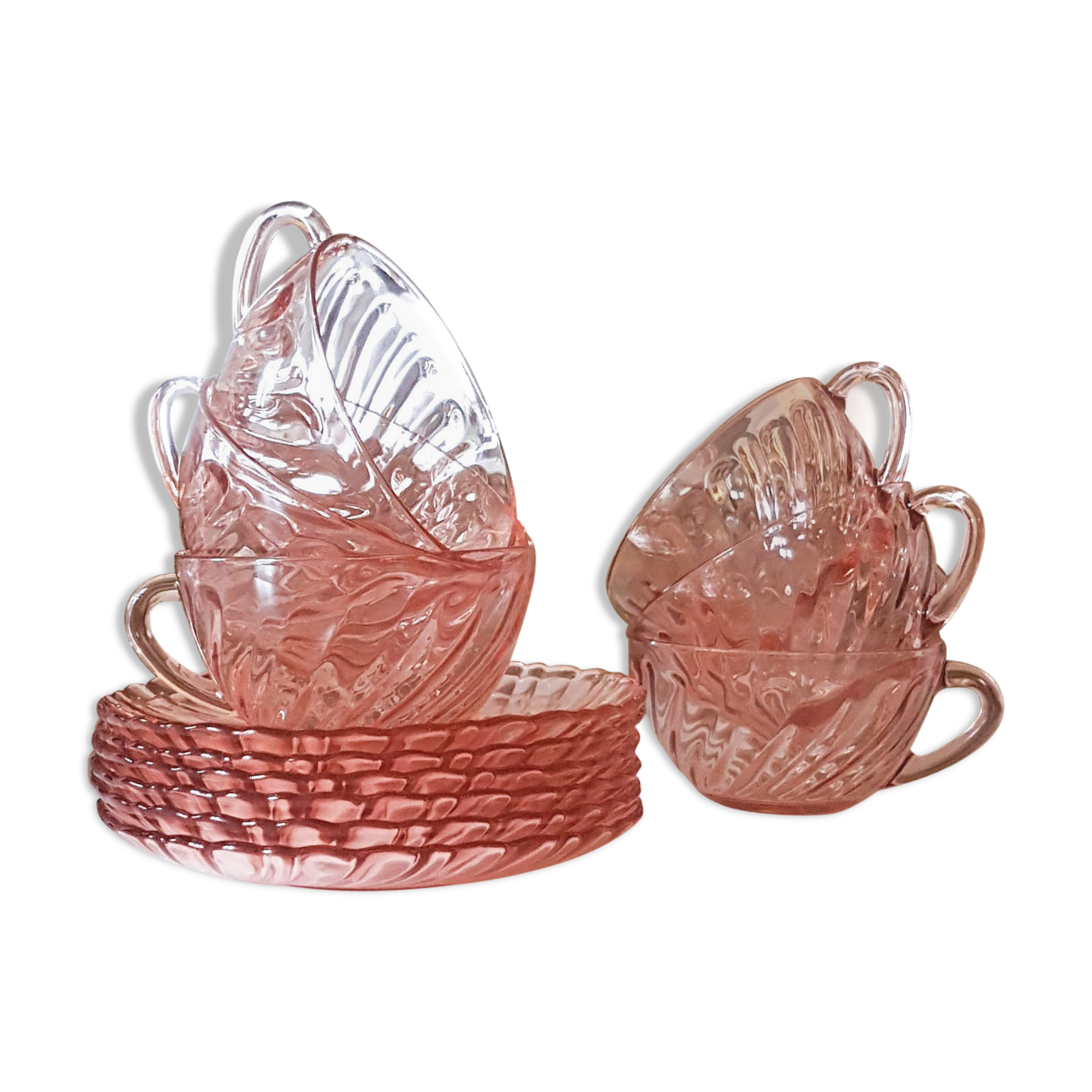 Lot of 6 Pink Tea Cups - Rosaline Subcups ARCOROC LUMINARC Tea Service