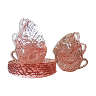 Lot of 6 Pink Tea Cups - Rosaline Subcups ARCOROC LUMINARC Tea Service
