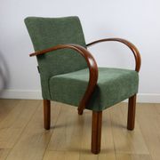 Fauteuil vintage Art Déco en bois courbé et tissu vert olive