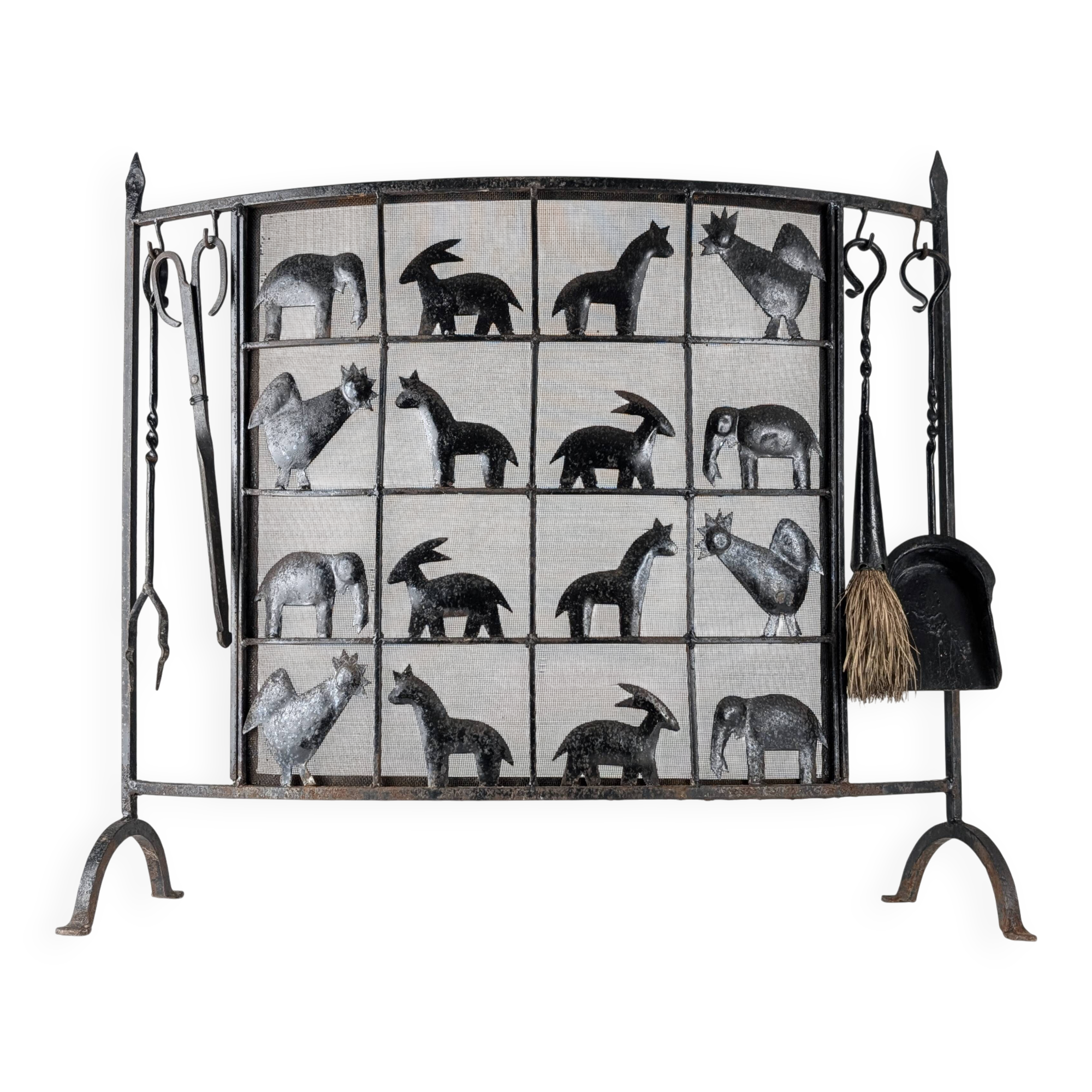 Atelier Marolles Wrought Iron Animal Fire Screen 1950s