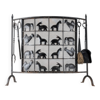 Atelier Marolles Wrought Iron Animal Fire Screen 1950s