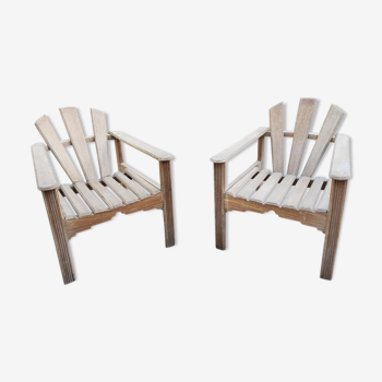 Pair of art deco wooden garden armchairs 1930/1940