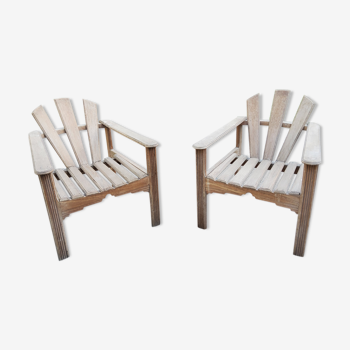 Paire de fauteuils de jardin art déco en bois 1930/1940