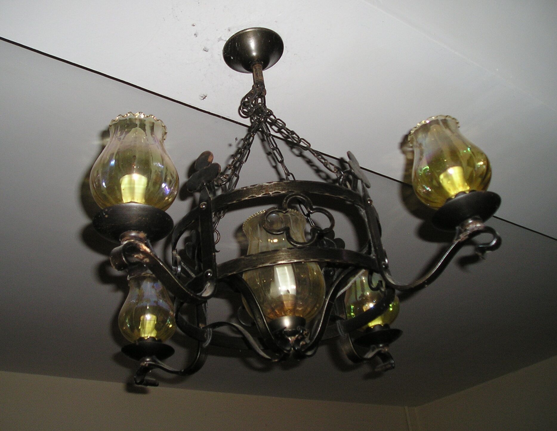 Chandelier and its 2 wrought iron sconces 1960