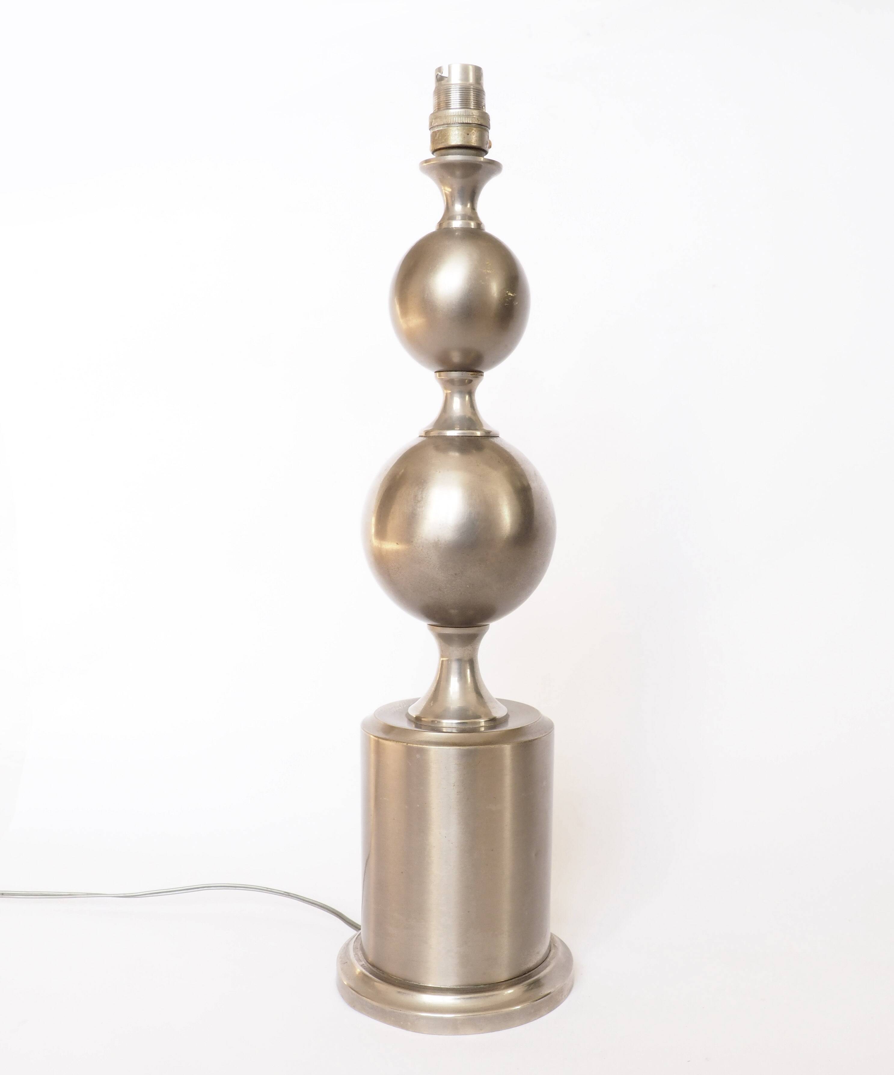 Pied de lampe maison Barbier 2 spheres acier poli
