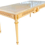 Louis XVI coffee table with a white marble top.