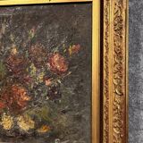 Oil on canvas depicting a still life with flowers