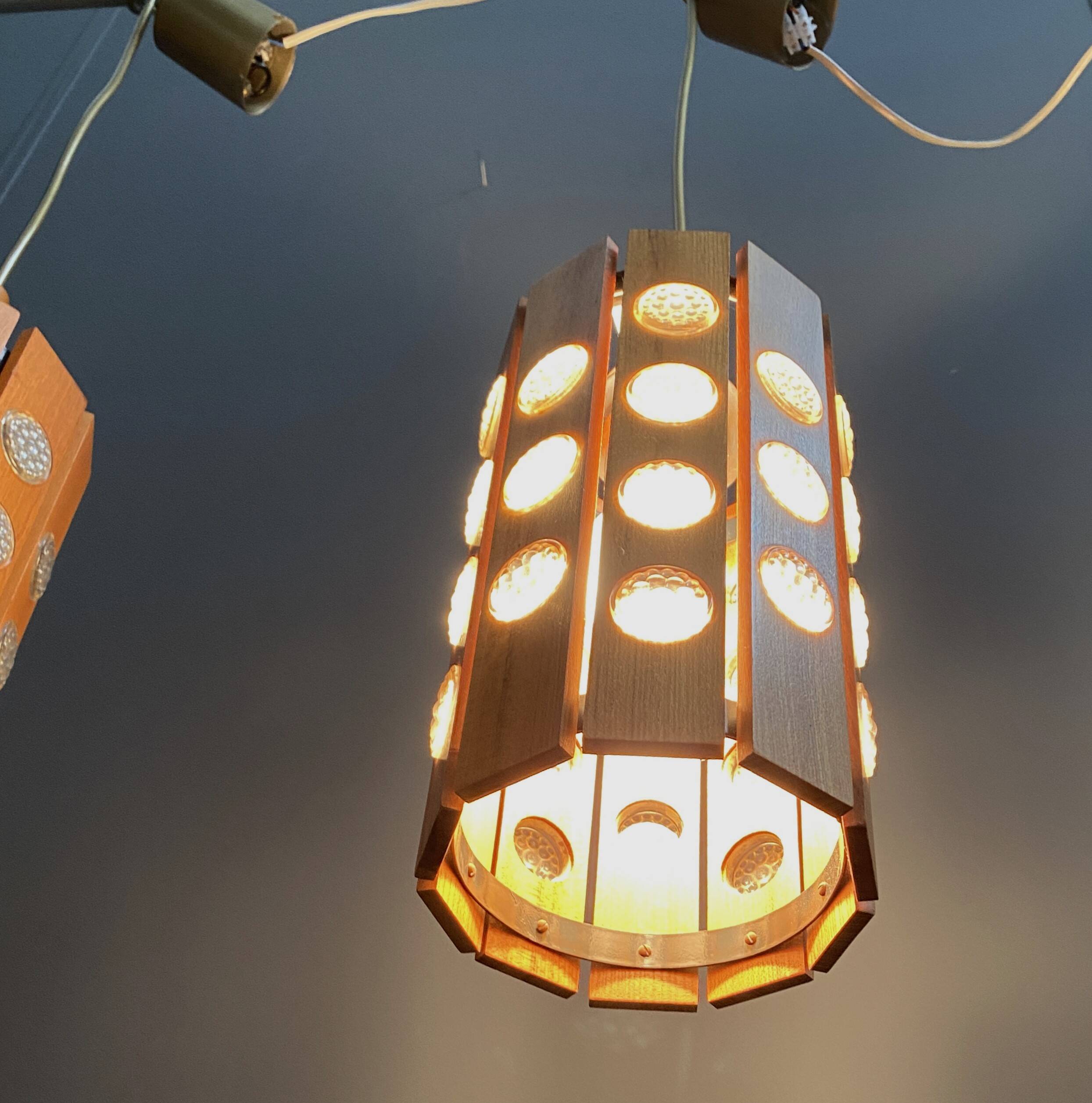 Set of 2 wood hang lamps 1970s