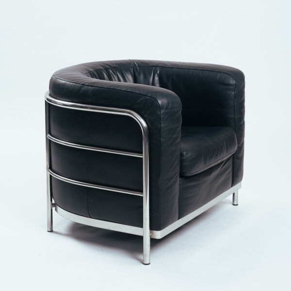 Fauteuil lounge en cuir noir Zanotta Onda, Italie, années 1980.