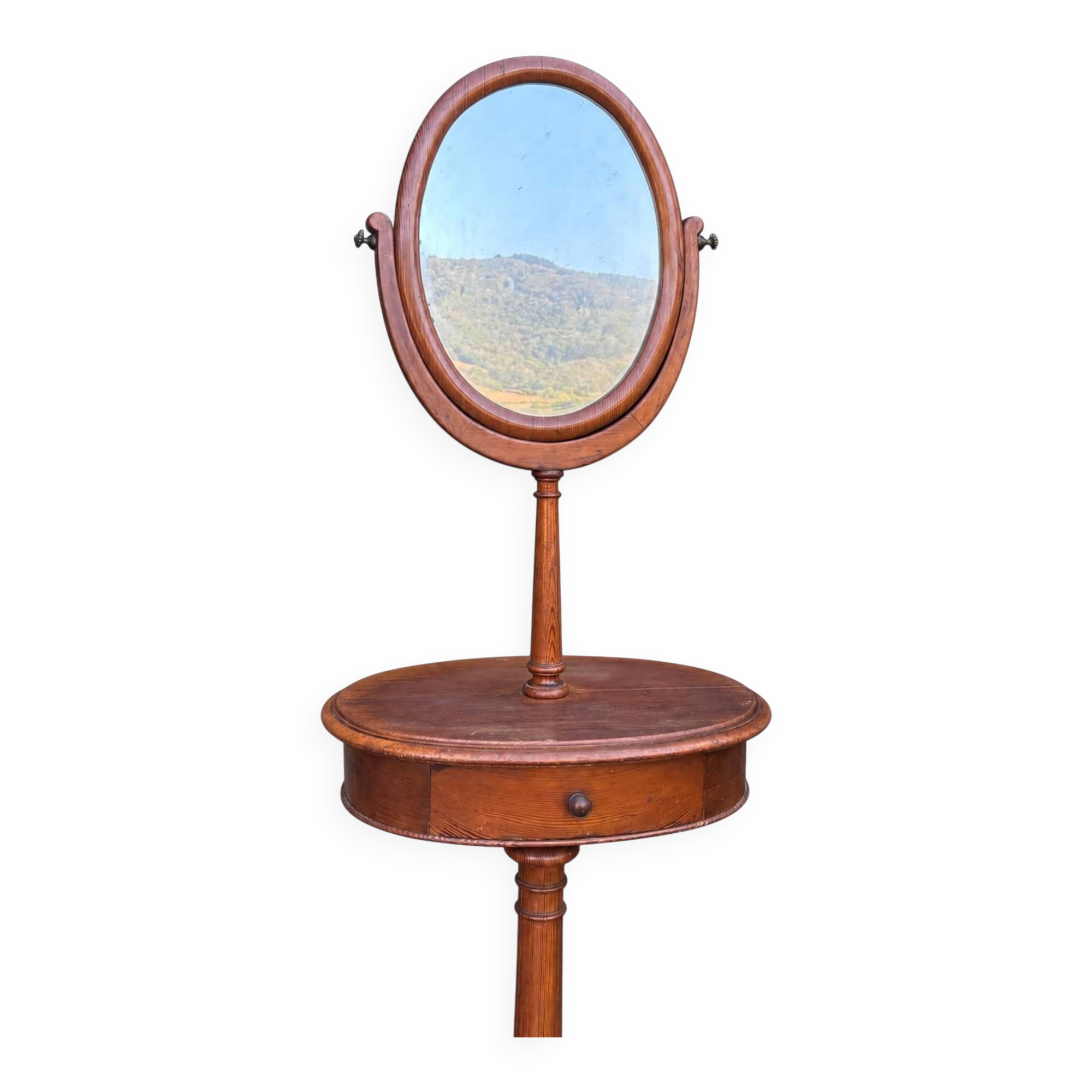 Barber's or shaving mirror on a Victorian stand. 19th century.