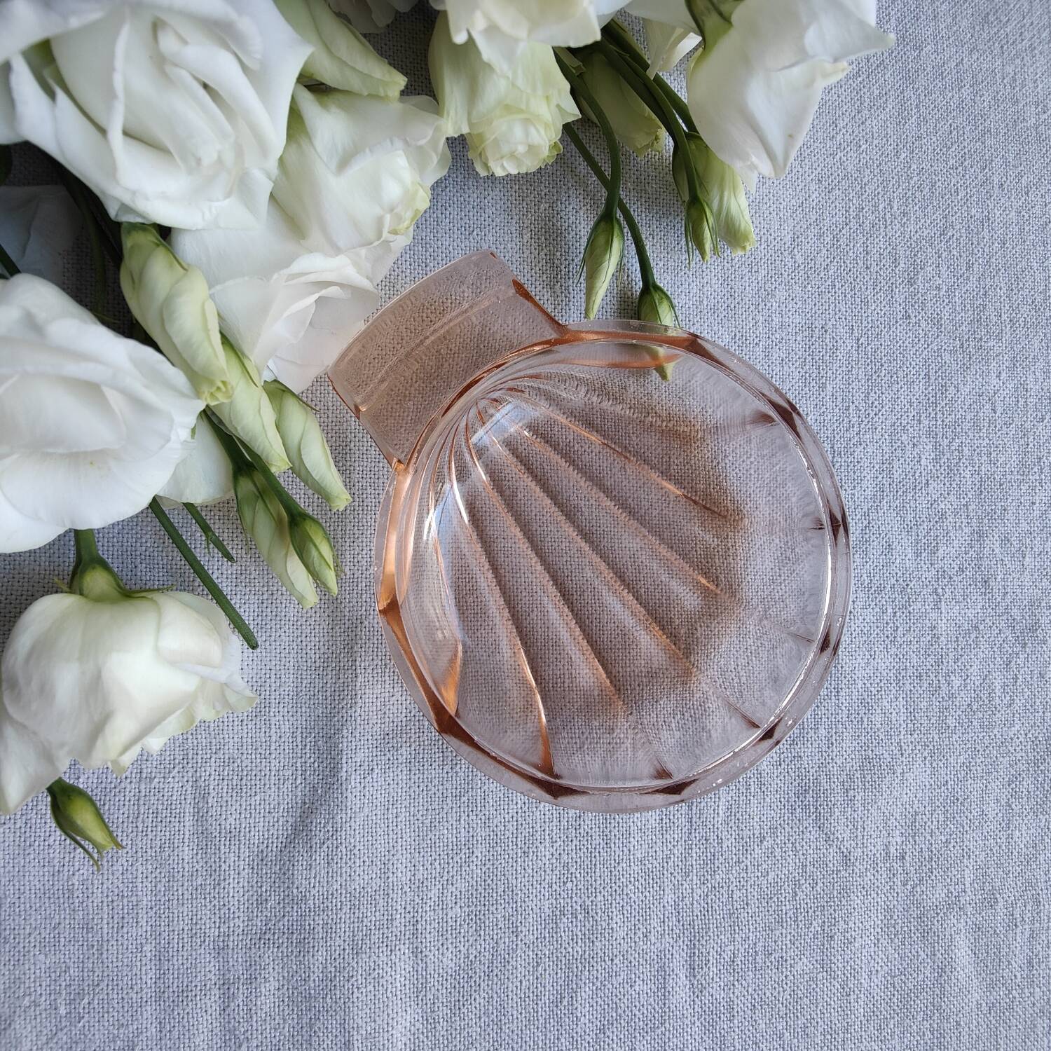Pink glass soap dish