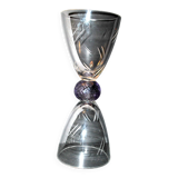 Chalice cup in engraved blown glasses signed Véronique Monod 1994 Contemporary glassmaker Biot