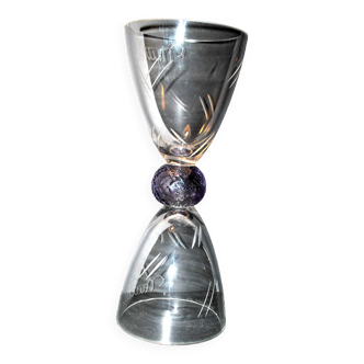 Chalice cup in engraved blown glasses signed Véronique Monod 1994 Contemporary glassmaker Biot